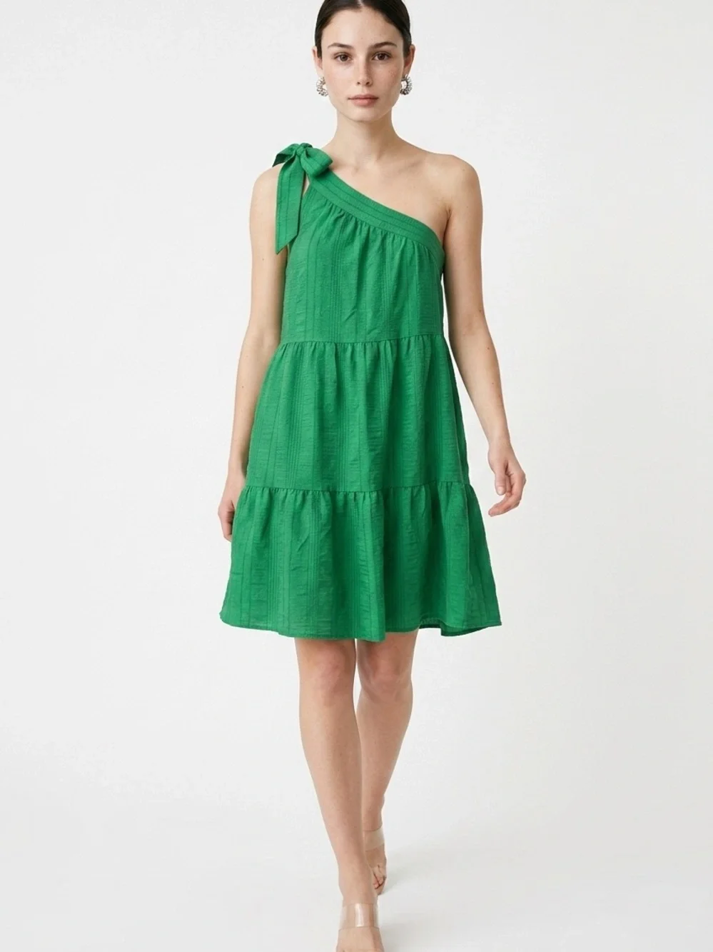 SHEIN | NEW Kelly Green One-Shoulder Tiered Dress with Tie Strap Women’s Size L